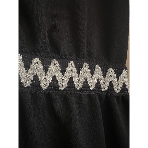 Vintage 1970s Boho A-Line Black Maxi Dress Silver Applique Trim Size M - Picture 9 of 10